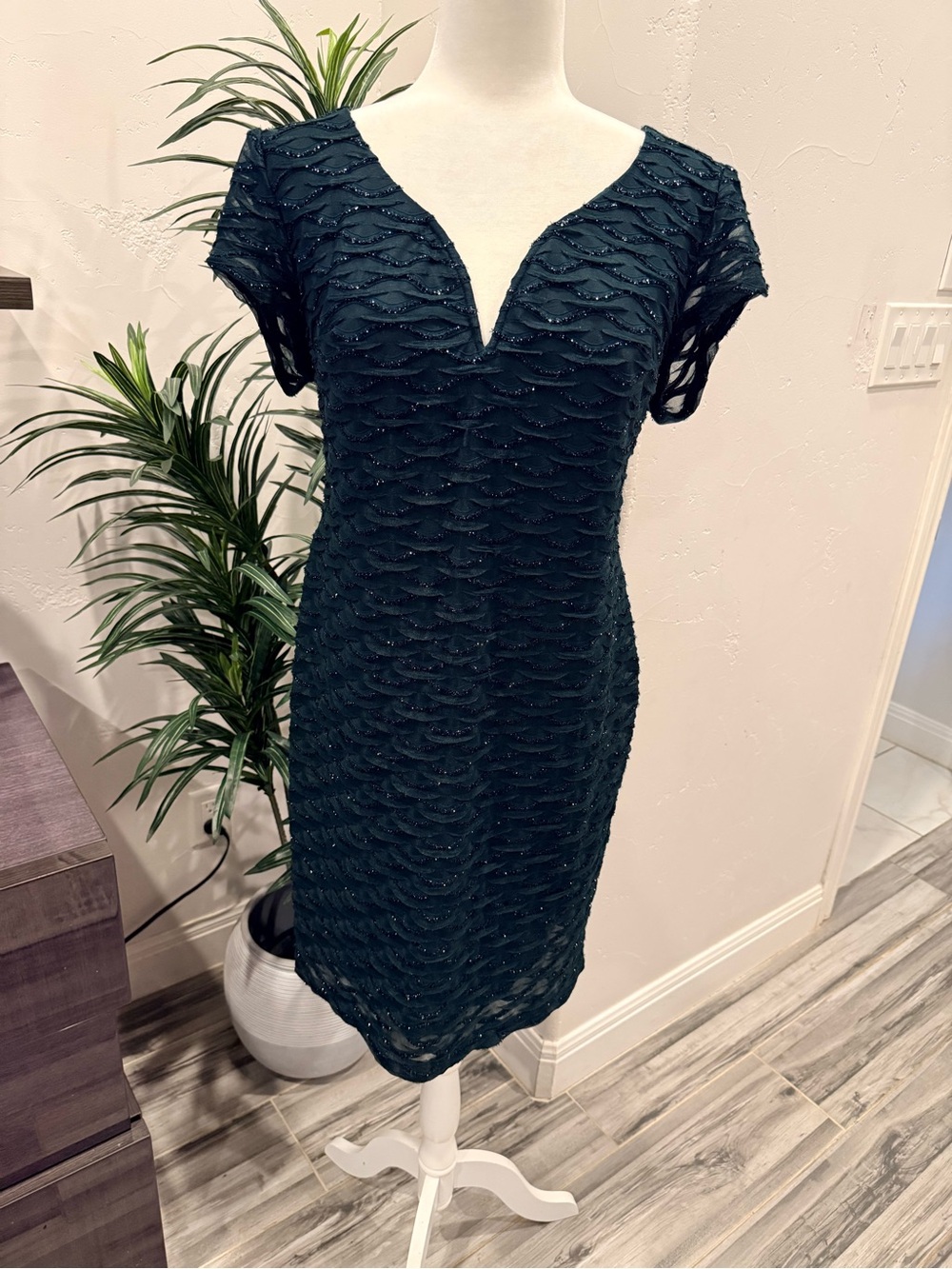connected apparel Dark Teal Textured Cocktail Dress
